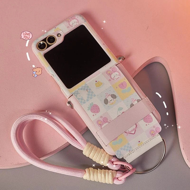 Creative Full-Wrap Strap Case for Galaxy Z Flip – Cute Animal Design & 360° Hinge Protection